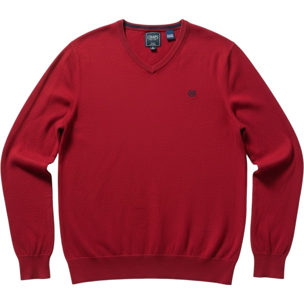 Chaps Large V-Neck Sweater Preppy Cotton Cashmere Red Crest Logo